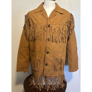 NWT Classyak Size Medium Western Fringe Leather Suede Cowboy Jacket Rust Brown